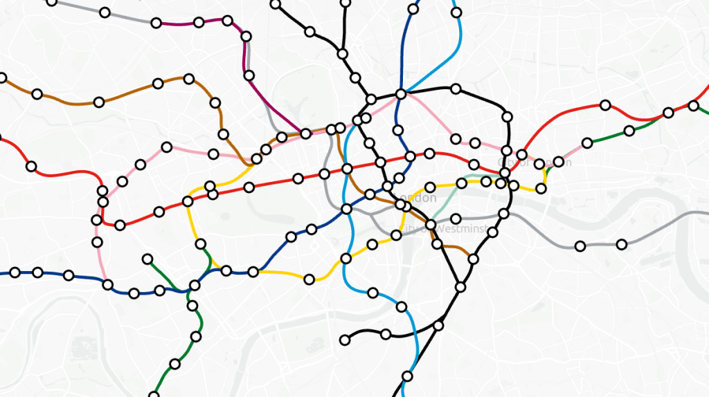 Sample of the geographic map of the London Underground developed in the project being tracked.