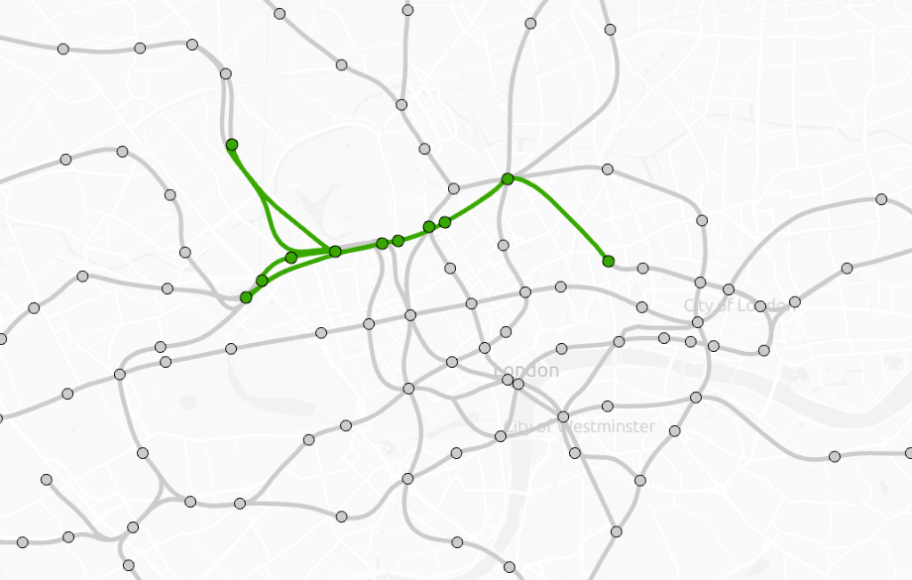 Features that have been processed show on the map as green.