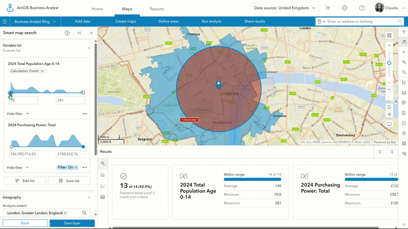 GIF showing a Smart Search in Business Analyst